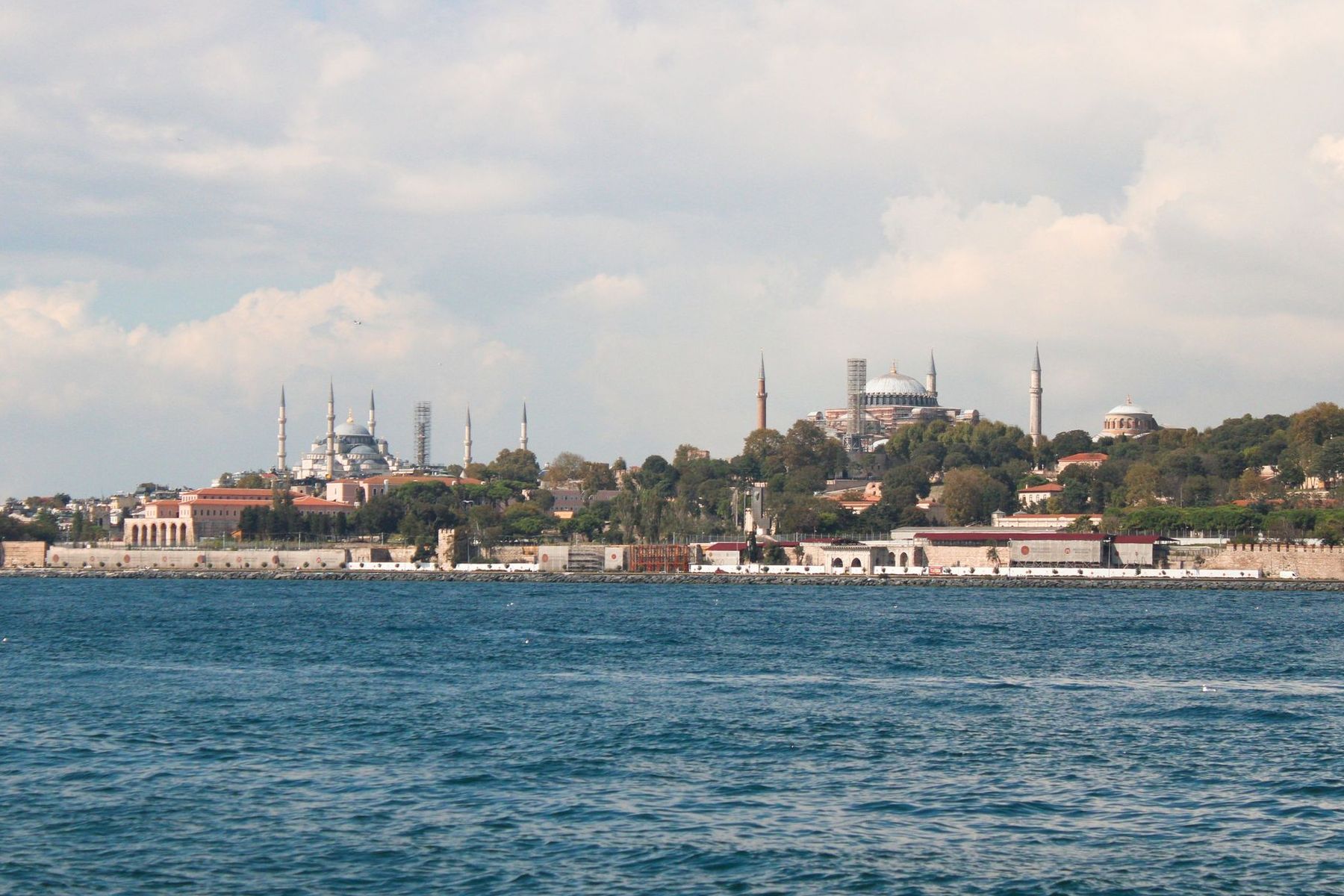 Istanbul’s historic peninsula seen across the water, with the Blue Mosque and Hagia Sophia above the shoreline